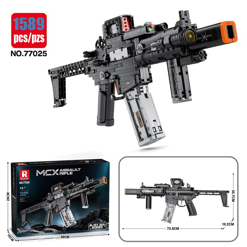 

1589PCS MCX Assault Rifle Replica Building Blocks Detachable Magazine Imitation Gun Model Bricks Kids Wargame Toys Holiday Gifts