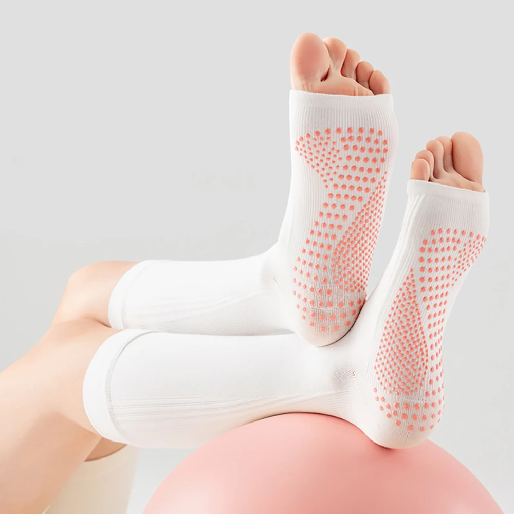 Professional  Open-toe Yoga Socks Women Anti-slip Calf Pilates Fitness Socks Knee High Dance Sport Socks Compression Stockings