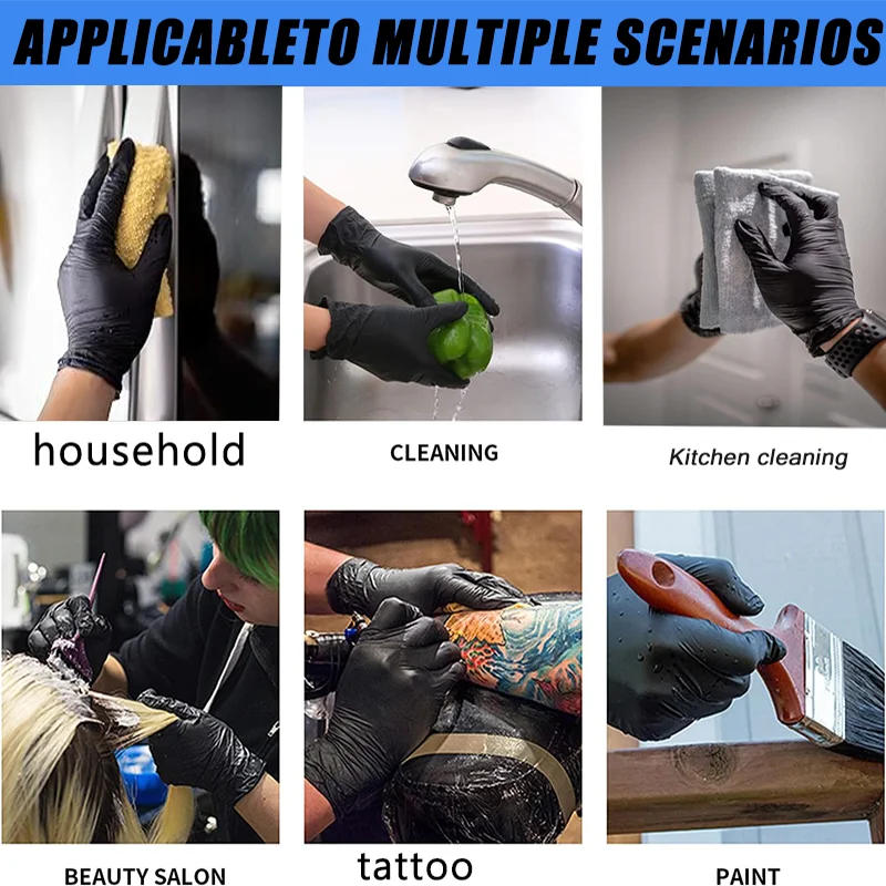 30/70/100PCS Disposable Black Nitrile Gloves Powder Free Black Nitrile Gloves Work Gloves for Household Cleaning Dish Washing