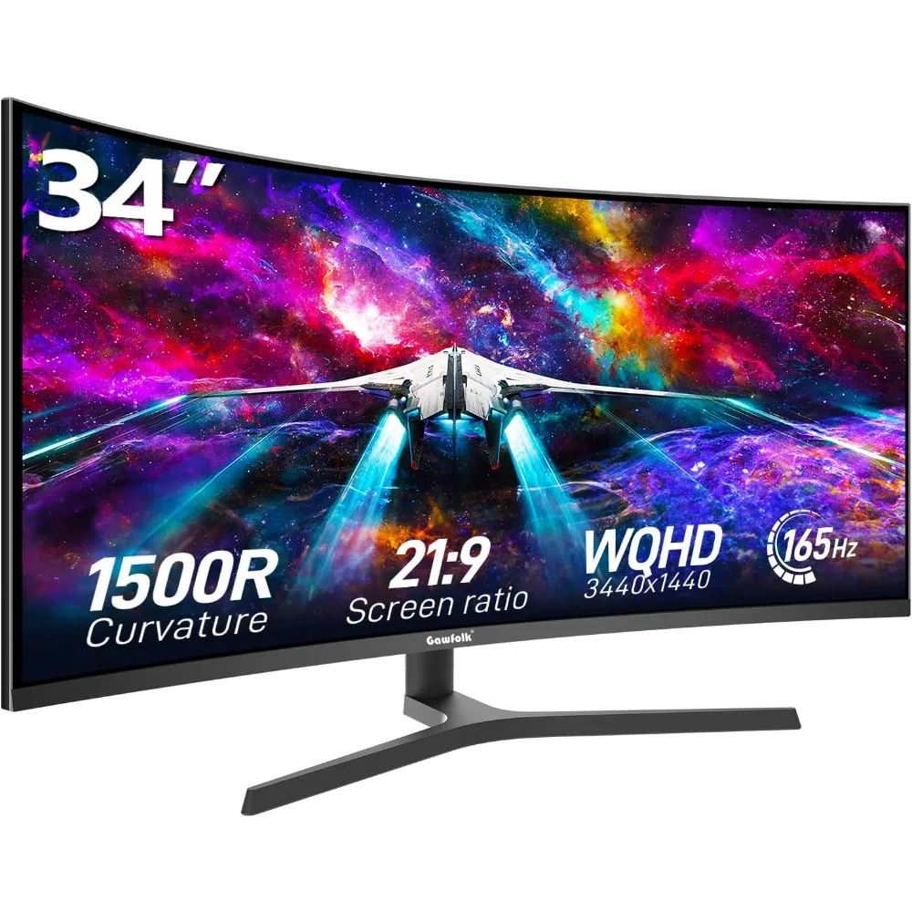 

Ultrawide Curved Gaming Monitor, 1500R PC Screen 165hz UWQHD 3440x1440, Curved Computer Screen with FreeSync