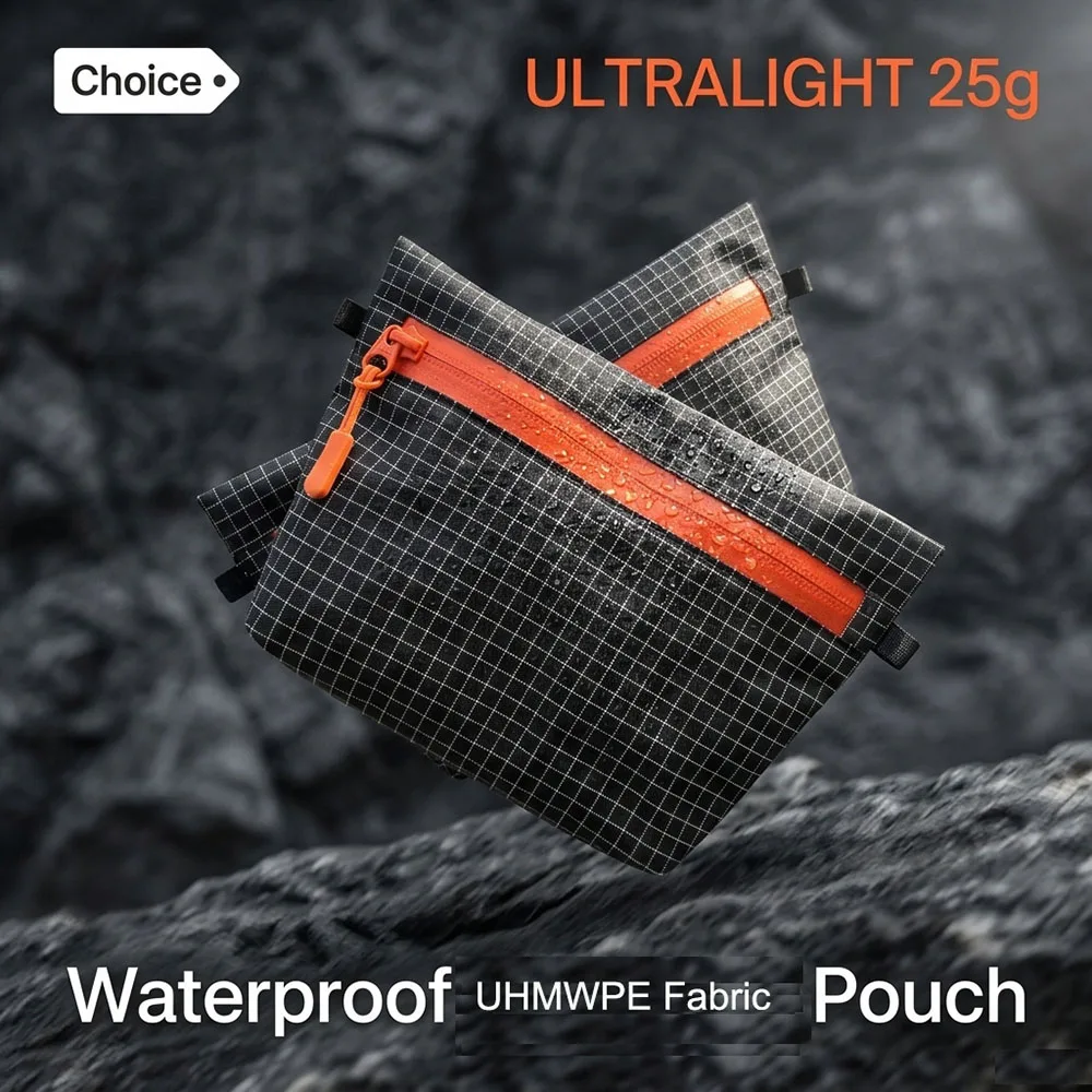 25g Ultralight Hiking Pouch UHMWPE YKK Zipper Outdoor Organizer For Camping Travel Gear First Aid Passport Water-repellent
