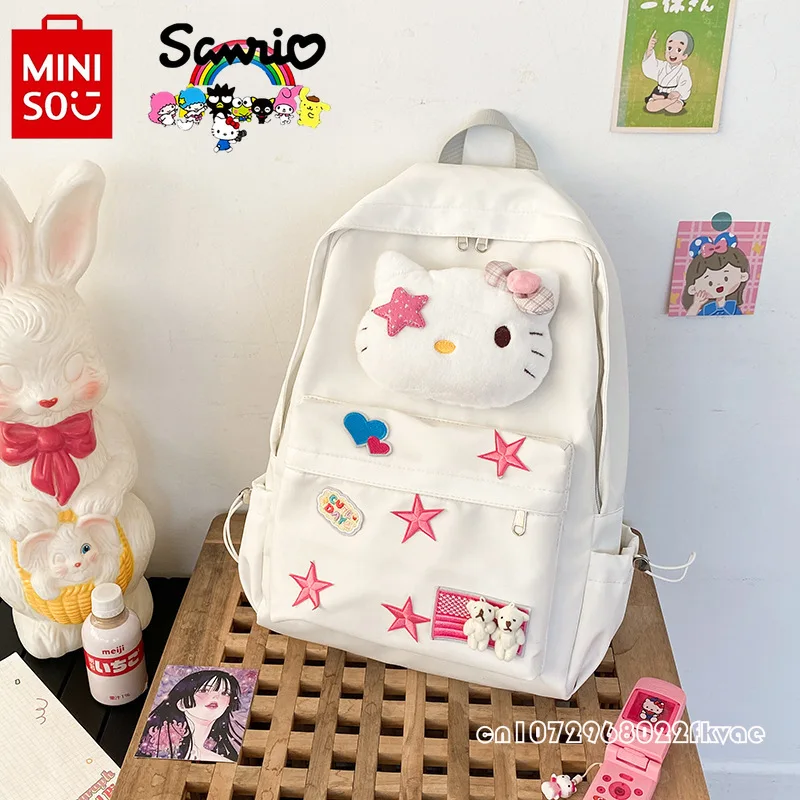 Miniso-Hello Kitty2024 mochila de nylon para meninas, mochila de estudante de grande capacidade, moda feminina, desenhos animados de alta qualidade, nova