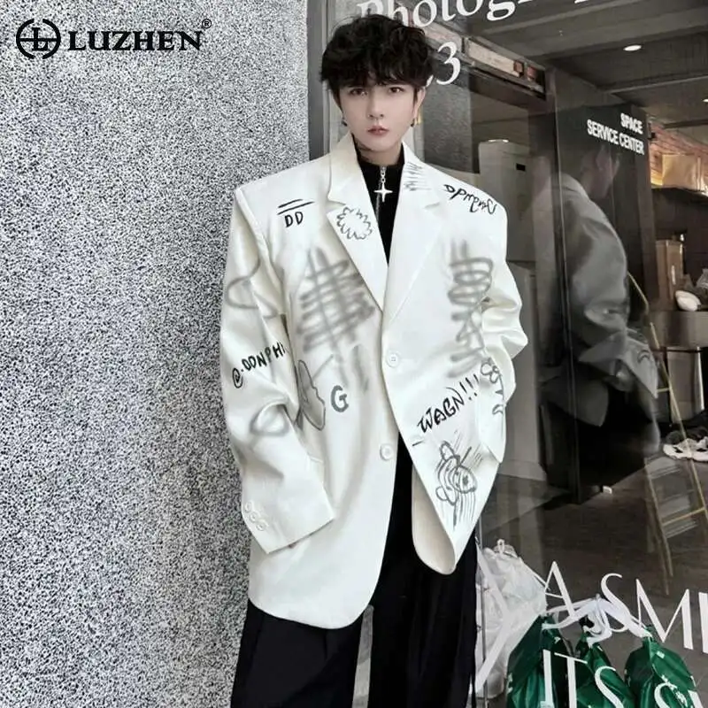 

LUZHEN Letter Geometric Pattern Suit Jacket Personalized Scrawl Design Original Street Coats Trendy Men's Blazers Spring LZ4932