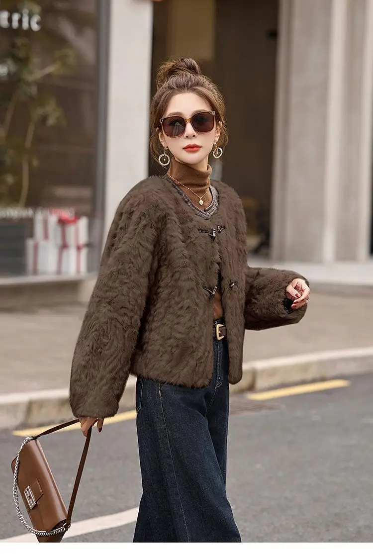 

Женское пальто из искусственного меха, женское, для вечеринок, с вырезами, женственное, из чистой пушистой шерсти, объемное, окрашенное, меховое, в готическом стиле, с круглым вырезом, градиентное, приталенное