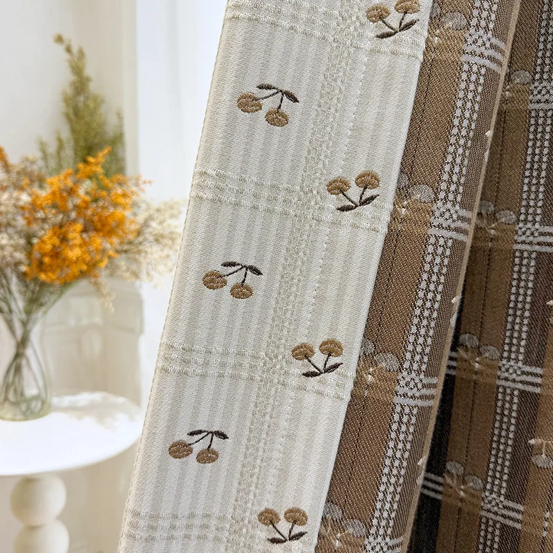 Three-dimensional Relief Cherry-dyed Plaid Texture Fabric Golden Orchard Cotton and Linen Jacquard Curtains Children's Room