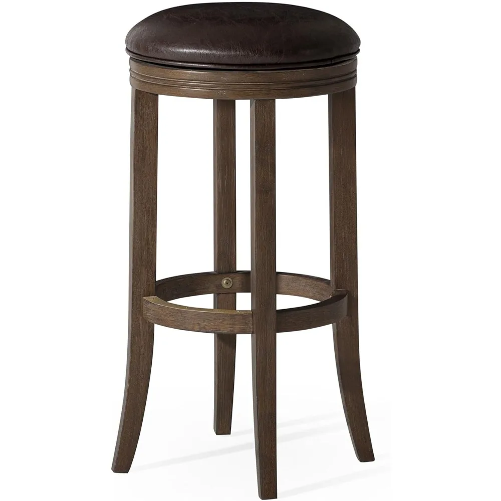 

31" Eva Backless Swivel Bar Stool - Bar Height Wooden Stool w/Upholstered Round Seat & Hand Carved Detailing for Elevated Comfo