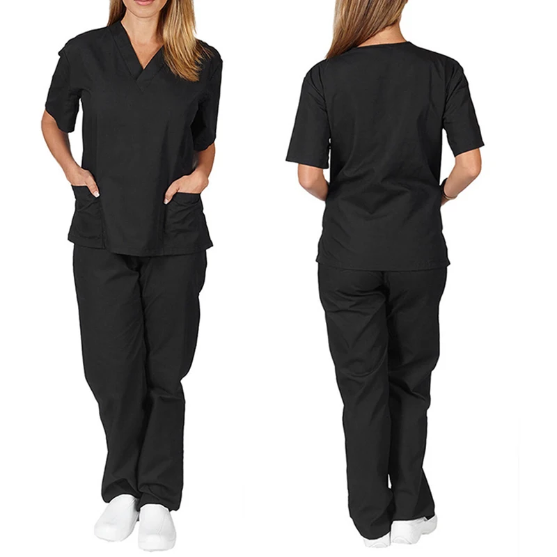 Nurse Uniform Medical Suits V-neck Nursing Scrub Uniform Salon Spa Pet Grooming Institution Work Clothes Short Sleeve Tops Pants