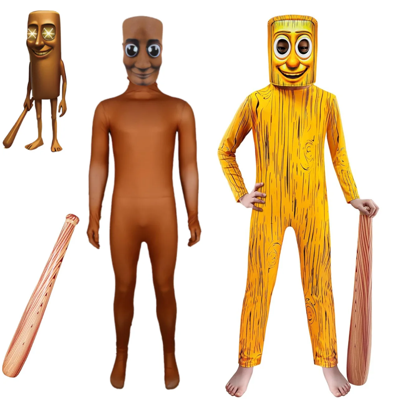 Disfraz de Halloween Tung Tung Sahur para fiesta, disfraz de Cosplay para adultos y niños, mono de Anime, vestido elegante, máscara, conjunto de palo inflable