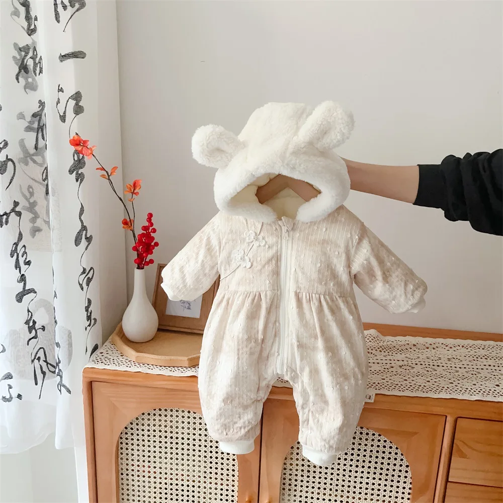 

Jenny&Dave Baby New Year's Eve costume, baby girl, Chinese style plush cotton jacket with cotton clip, all-in-one suit, autumn a