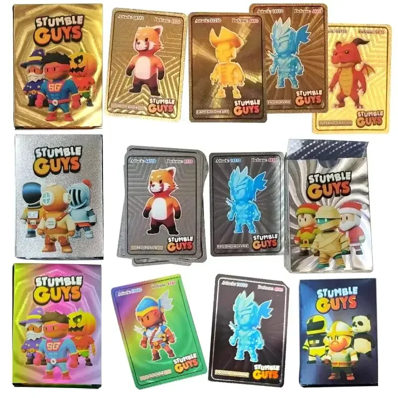 55Pcs/Set Stumble Guys Cards Anime Board Game Gold Silver Foil Shiny Collection Flash Figure Trading Card Birthday Xmas Kid Gift