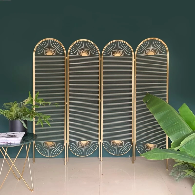 

Golden wrought iron screen decorative partition folding movable double-sided light luxury creative simple Nordic style