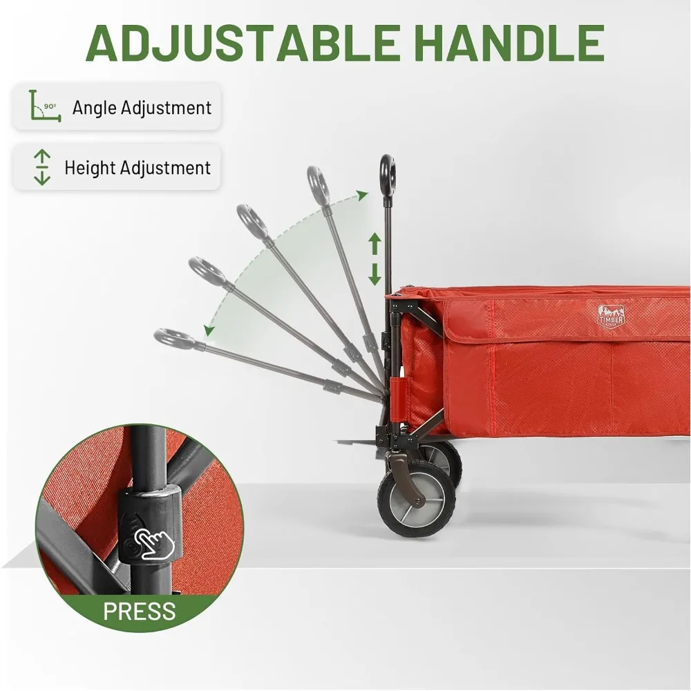 عربة عربة قابلة للطي شديدة التحمل مع عجلات لجميع التضاريس، سعة 225 رطل للتخييم في الهواء الطلق والتسوق على الشاطئ