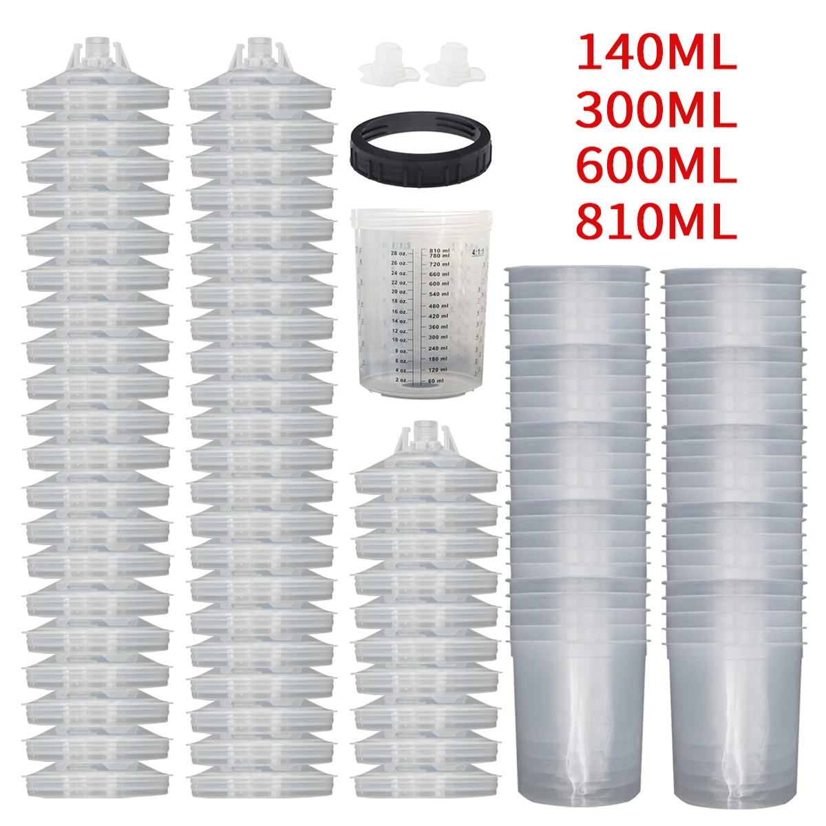 50Pcs/Set Spray Gun Paint Mixing Cup H/O Quick Cup Spray Gun Tank 160ML/300ML/600ML Disposable Paint Cup