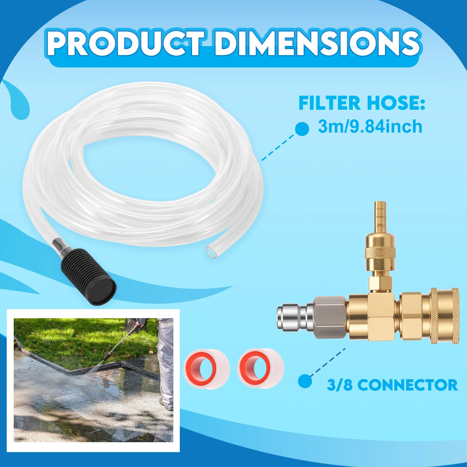 Pressure Washer Downstream Injector Kit Fixed Chemical Injector Kit Soap Injector with 3/8Inch Quick Connect 2-5 GPM 4000PSI Max