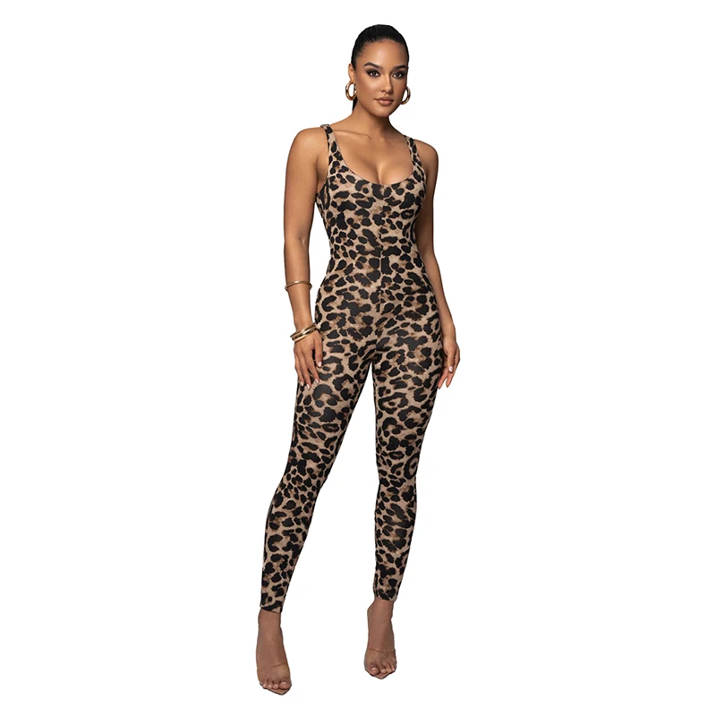 Sexy Sling Sleeveless Backless Snake Print/Leopard Print Jumpsuit for Women Skinny Fashion Nightclub Party Wear Sexy Streetwear