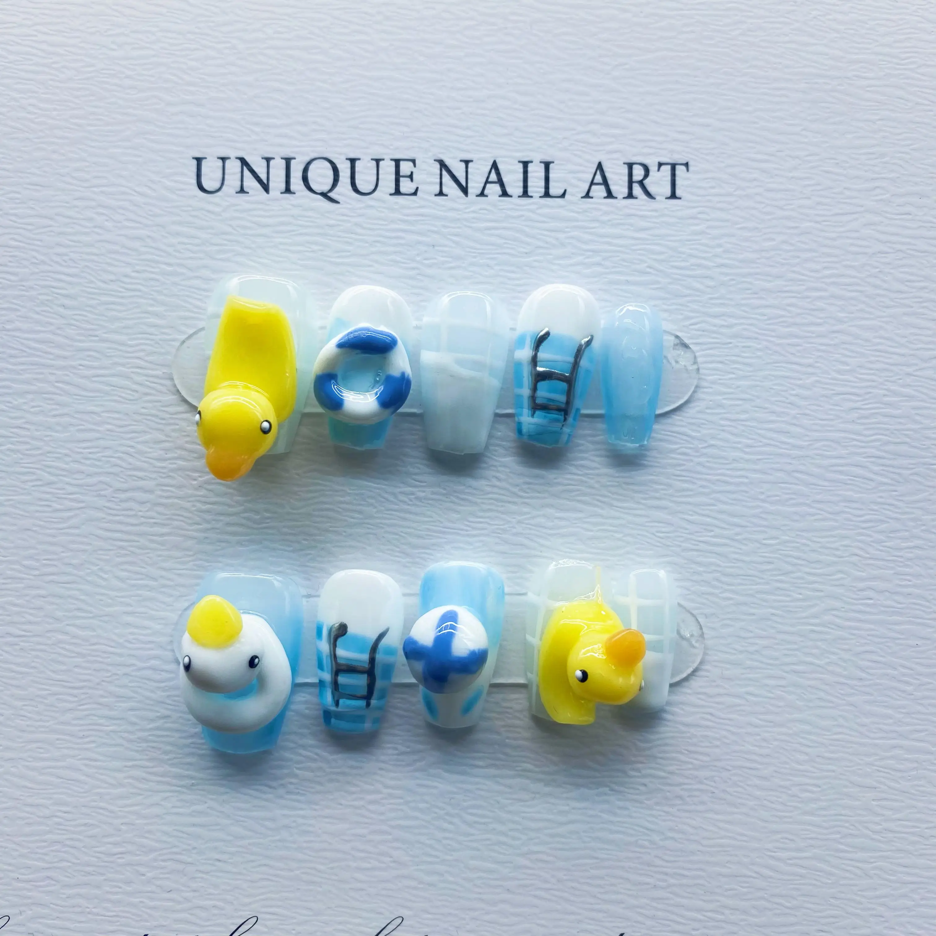 Wholesale Cute Hand-Sculpted Carved Little Duck Handmade Press On Nails.No.D128