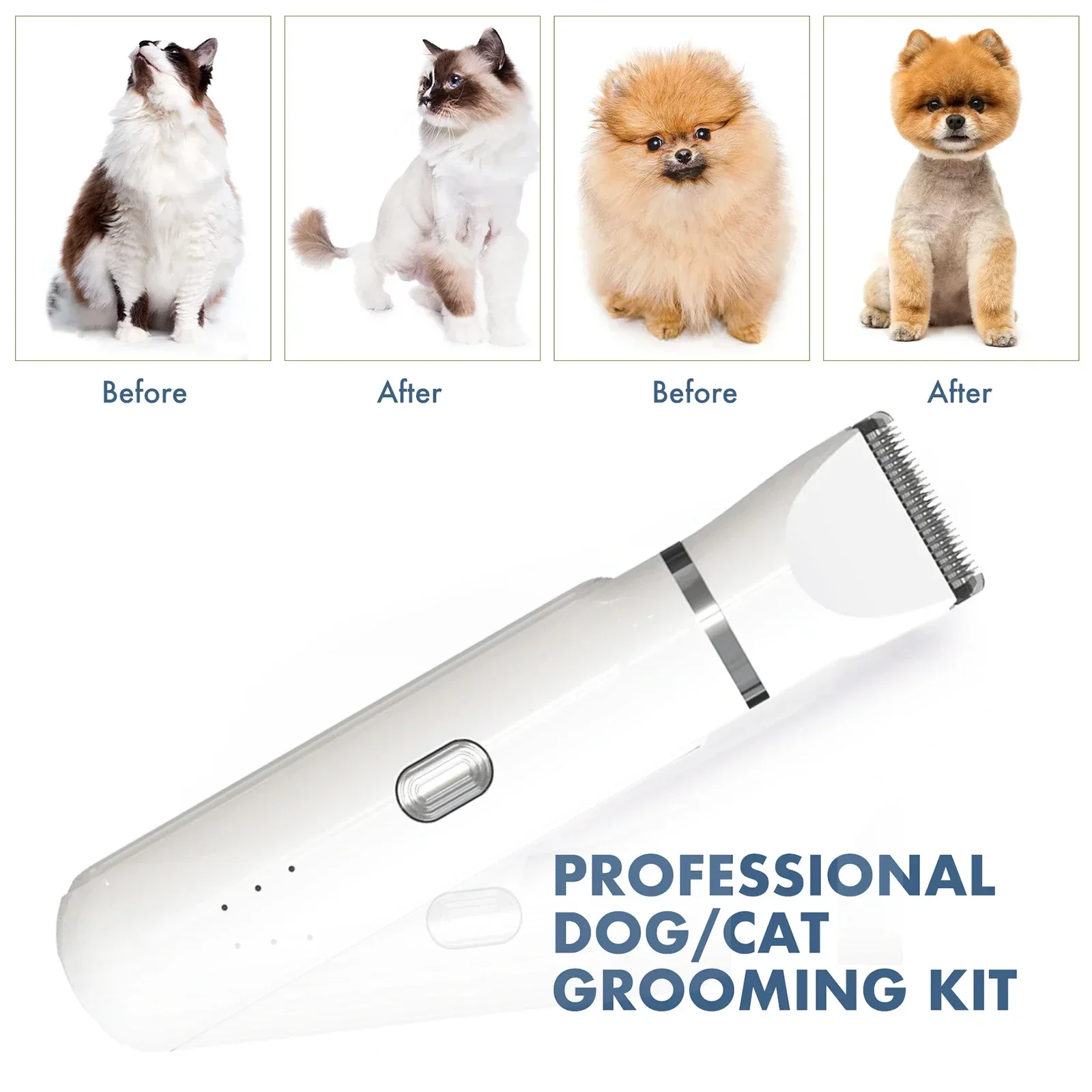 

Four in one pet grooming and care set, dog and cat razors with 4 different blades, low noise, rechargeable cordless pet