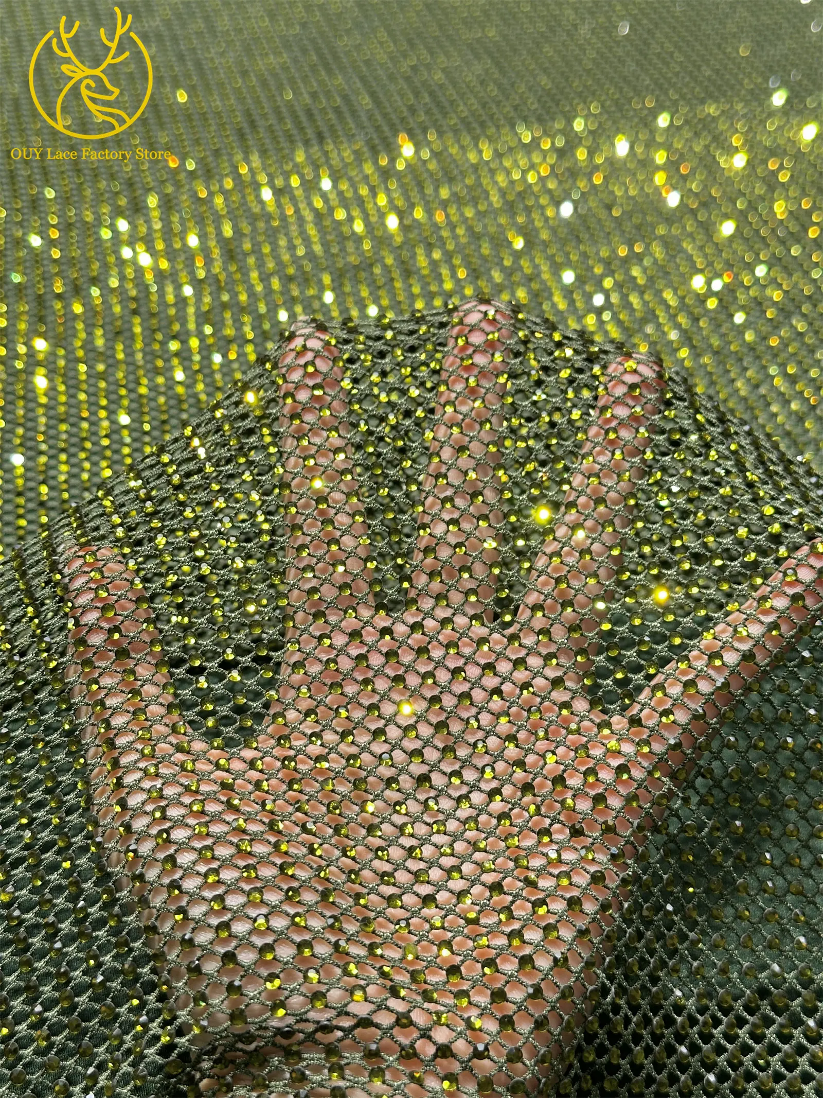 2,5 Yards Hochwertiger Dubai Edelstein-Netzspitzenstoff Hochqualitative Afrikanische Spitze Nigerianischer Steinspitzenstoff für Damen-Abendkleider – Detail 7
