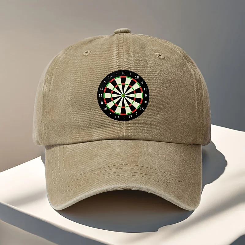1pc Retro Dart Board Print Cap Compatible for Darts - Adjustable Unisex Hat with Dart Accessory, Hand Washable for Outdoor Parti