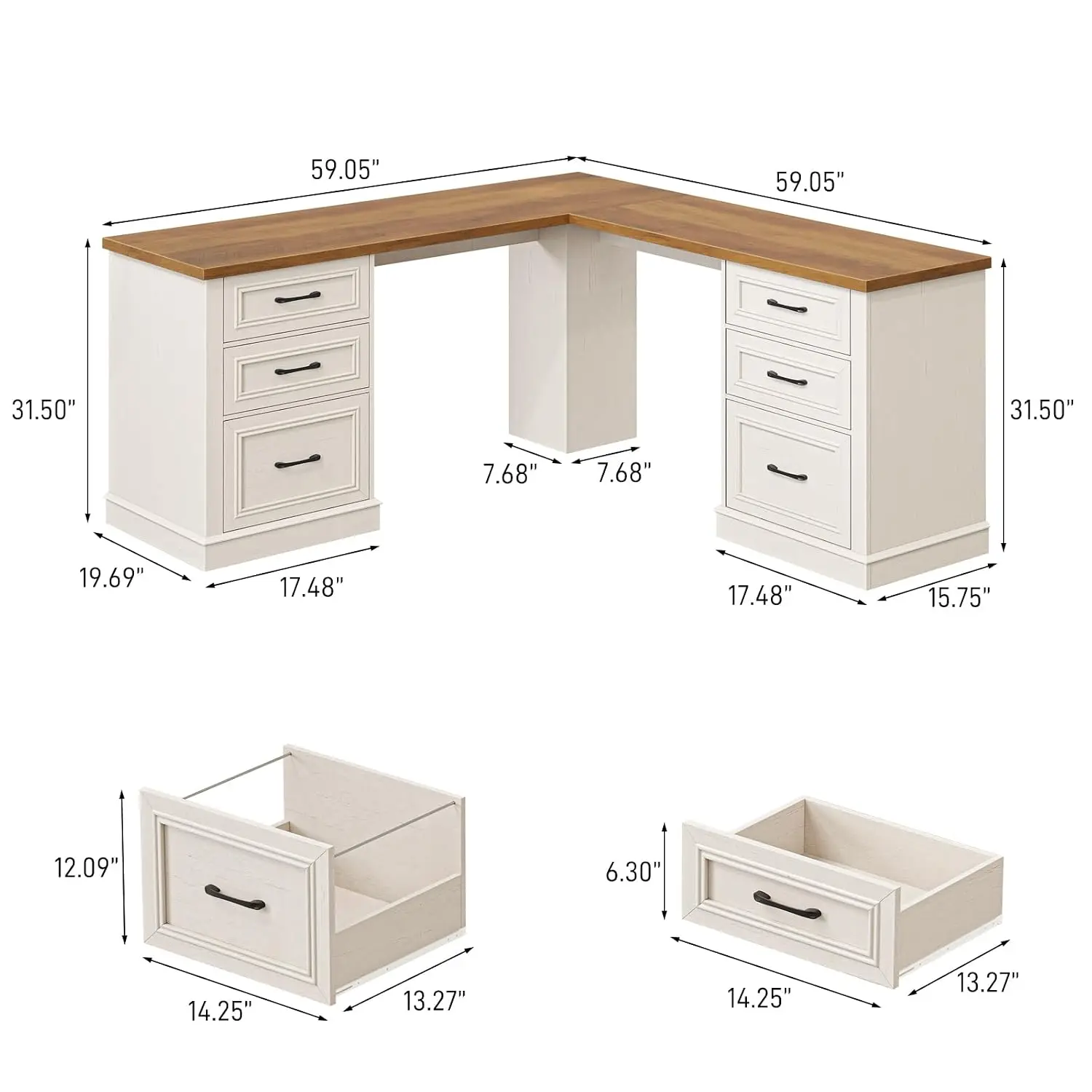 L-Shaped Executive Desk With File Drawer, 59