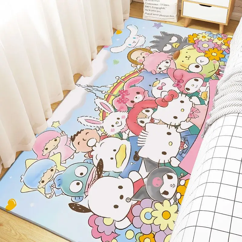 Sanrio Cartoon Hello Kitty Creative Plush Floor Mat Kawaii Kuromi Girl Bedroom Bedside Rug Cinnamoroll Home Decoration Carpet