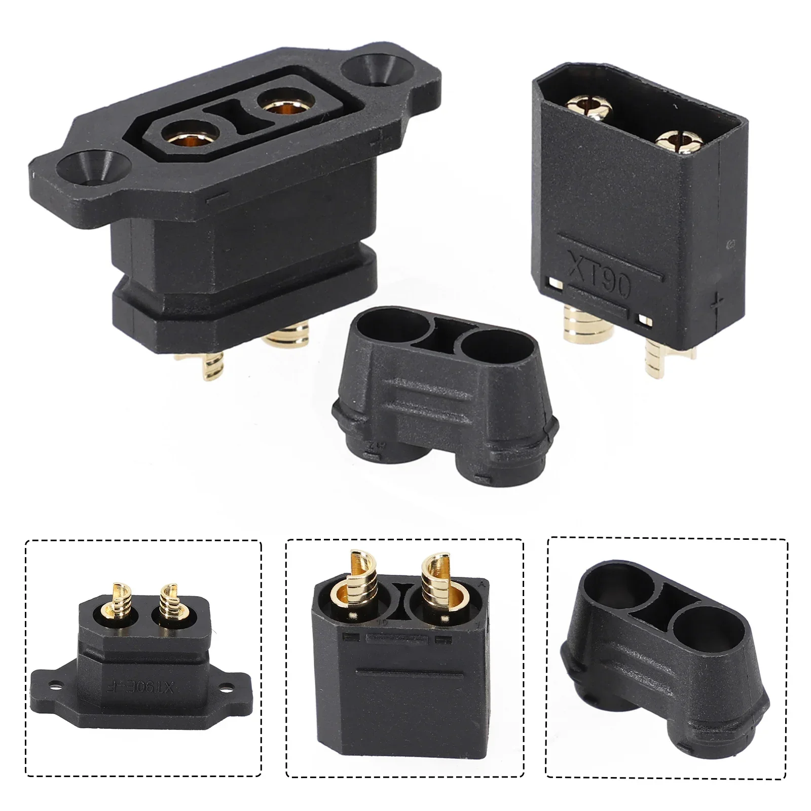 Imagem -03 - Conector de Bateria Banhado a Ouro Plugue Fêmea Xt90e Conector Montável Xt90 Soquete Preto Original Amass-xt90e-f
