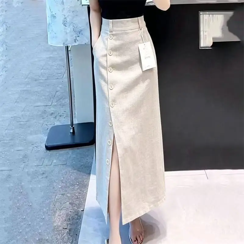 White Fashionable Split A-Line Skirt Women's High Waist Slim Fit Suit Style Summer New Casual Age-Defying Elegant Skirt