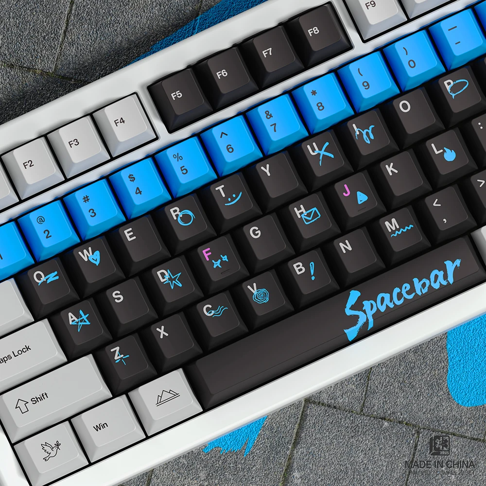 

Keycaps Black And White Painted Cherry Pbt Sublimation 1.7Mm Customized Black Gray Blue Iso/Ansi Keycaps