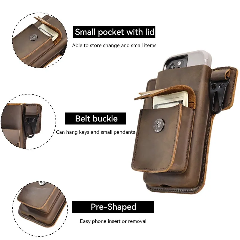 RIYAO Vintage Genuine Leather Phone Pouch For Belt Clip Waist Bag Cell Phone Cover Holster Wallet Case Pocket For Iphone Samsung