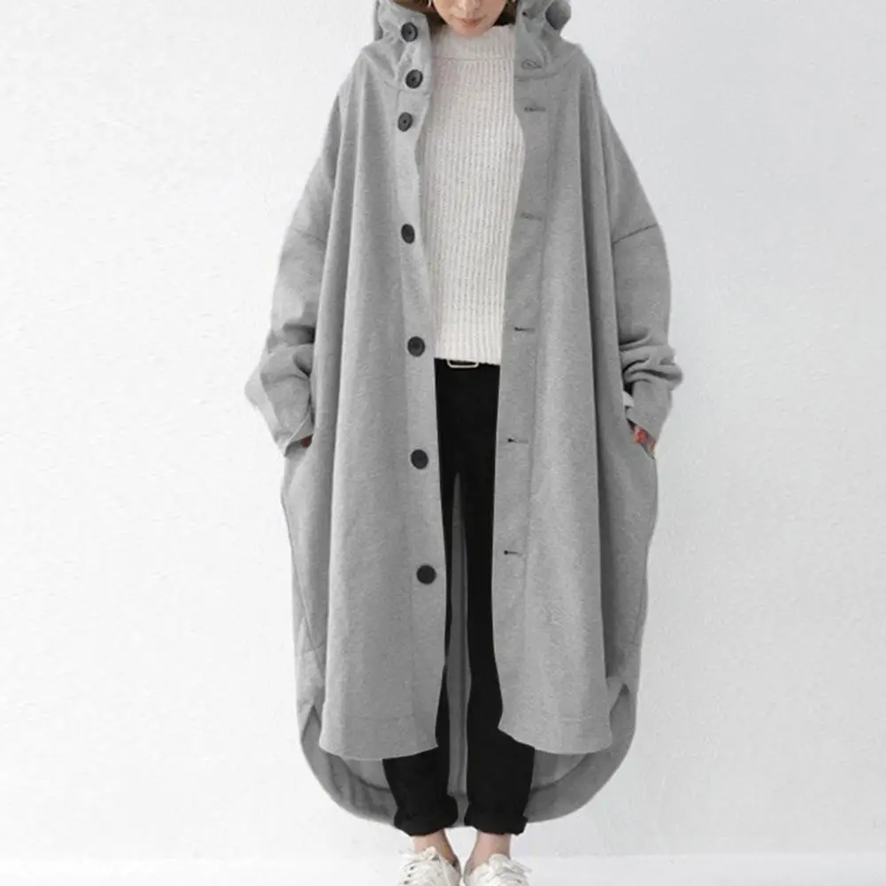 Lady Winter Coat Stylish Winter Trench Coats for Women Hooded Irregular Hem Ankle Length Thick Pockets Solid Colors for Outdoor