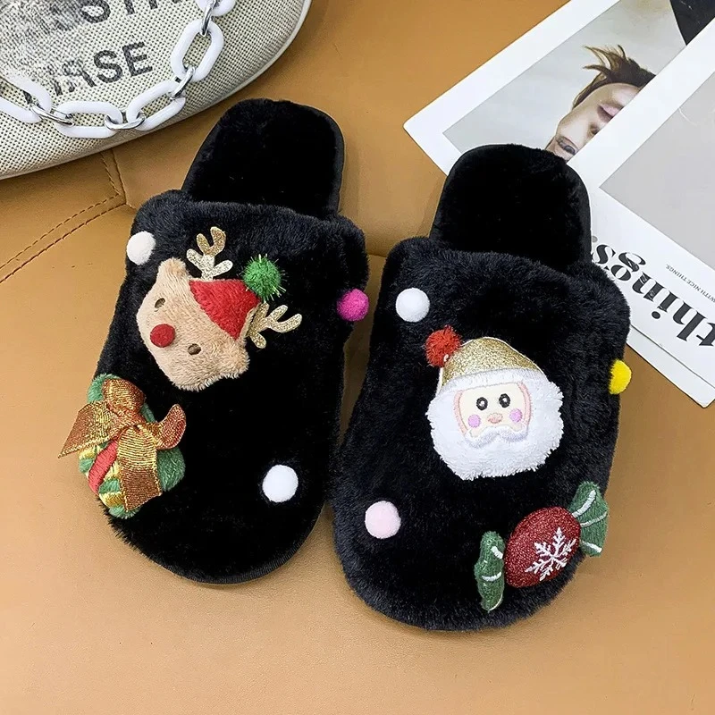 

2025 Christmas Santa Slippers | Plush Closed-Toe Soft Sole Indoor House Shoes, Warm Non-Slip Winter Wear