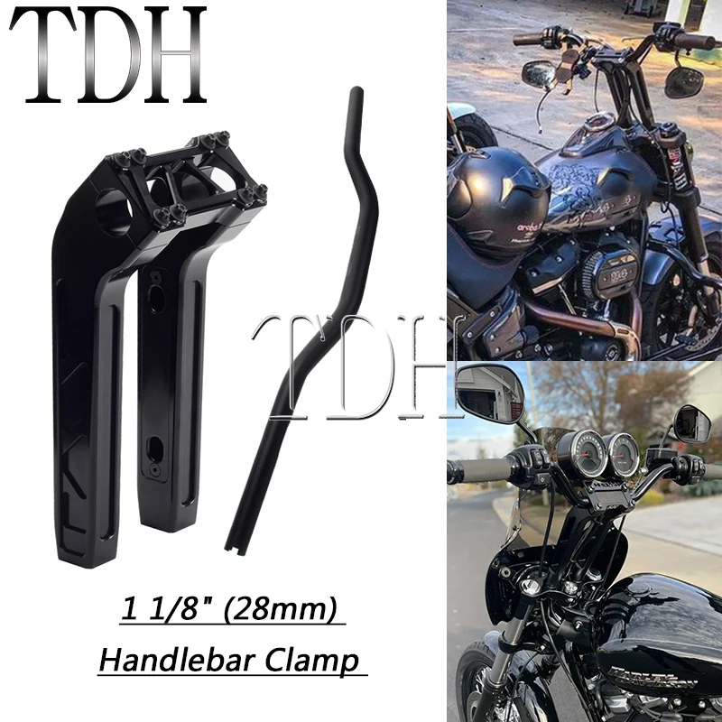 

28mm Handle Bar Top Clamp Pullback 10" Riser + T-Bar Handlebar Club Kickback Handle Bar Risers for Harley Dyna Super Glide FXDL