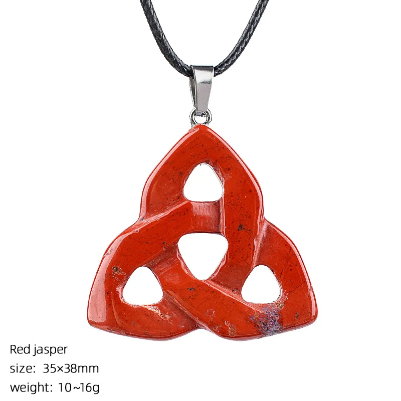 1pc Red Jasper Natural Stone Celtic Witch Knot Pendant Quartz Hollow Triangle Irish Lucky Charms Necklace Gift for Women and Man