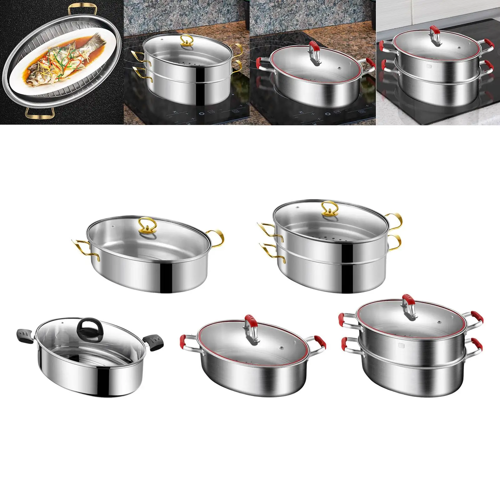 

Овальный пароварка-гриль для рыбы, кухонная кастрюля с ручкой, для приготовления рыбы, яиц, круп, кукурузного хлеба, картофеля, морепродуктов