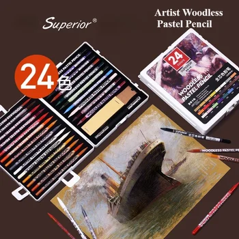 Woodless Pastel Pencils 24 Colors 7mm Core Artist Grade Chalk Charcoal Pencil Great…