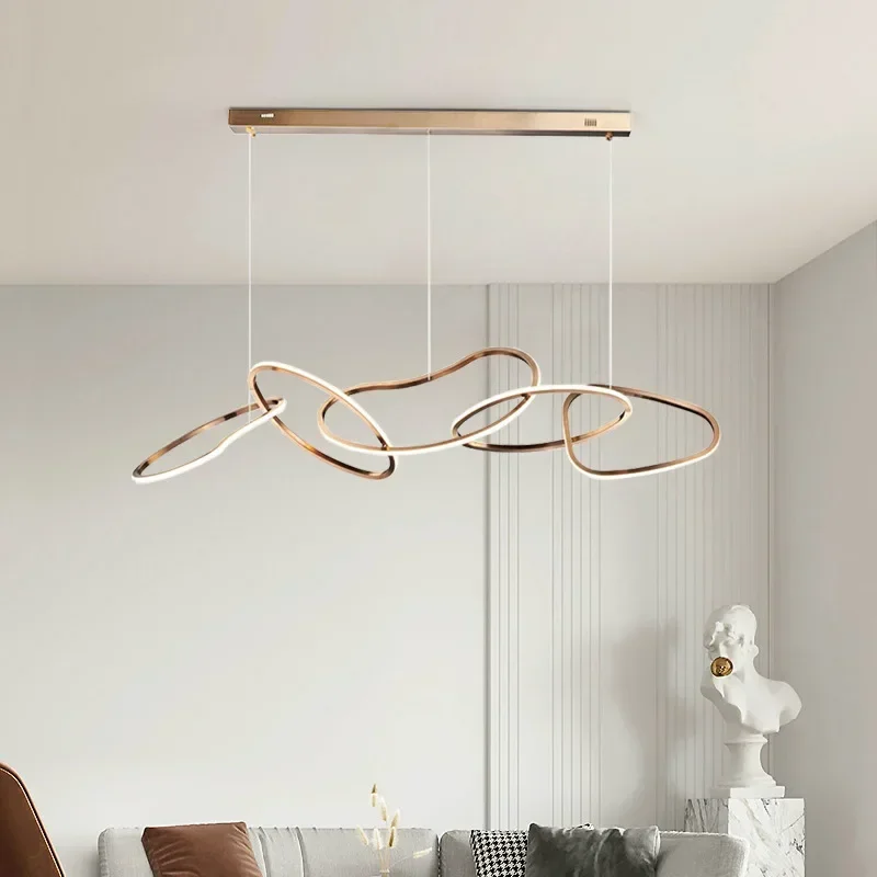 Minimalist restaurant led chandelier post-modern luxury hanging lamp simple bar counter stainless steel ring chandelier lighting