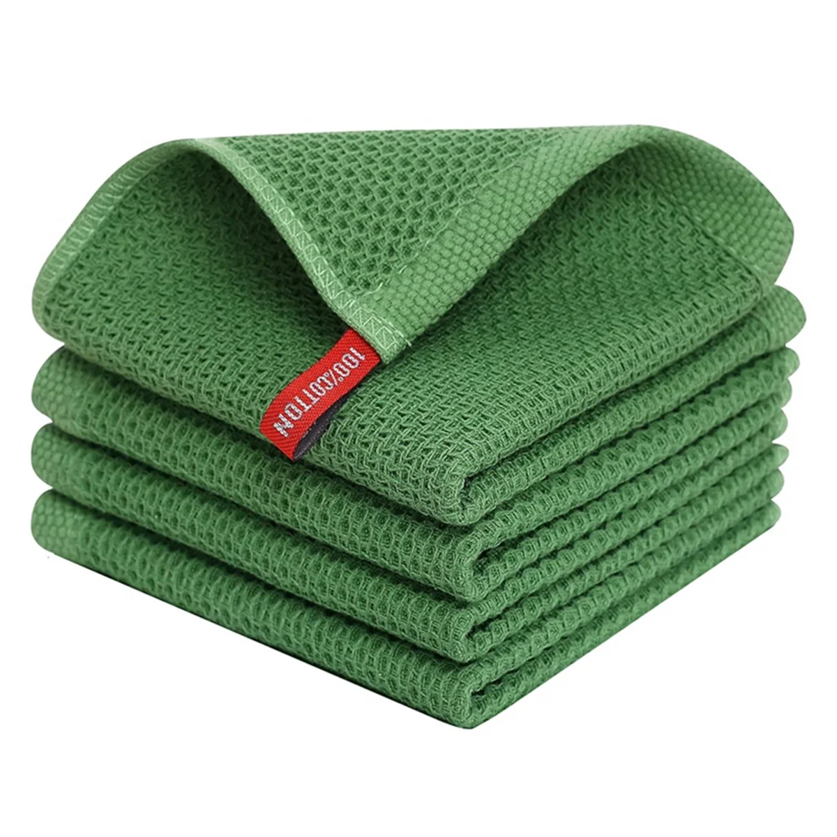 100% Cotton Waffle-Weave Kitchen Dish Cloths, Ultra Soft Absorbent Quick Drying Dish Towels Green