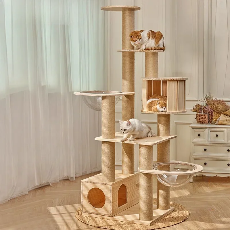 Große Massivholz Katze Klettergerüst Mehrstöckige Haustier Luxus Villa Multifunktionale Katze Baum Haus Katze Haus Klettern Towe