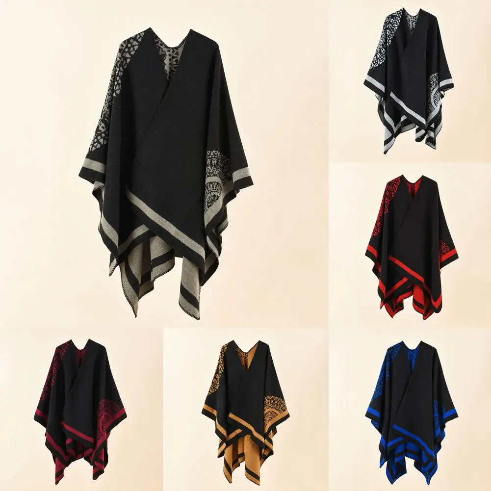 

Popular Comfortable to Wear Women Poncho Washable Poncho Coat Ethnic Style Retro Cloak Coat for Cold Weather