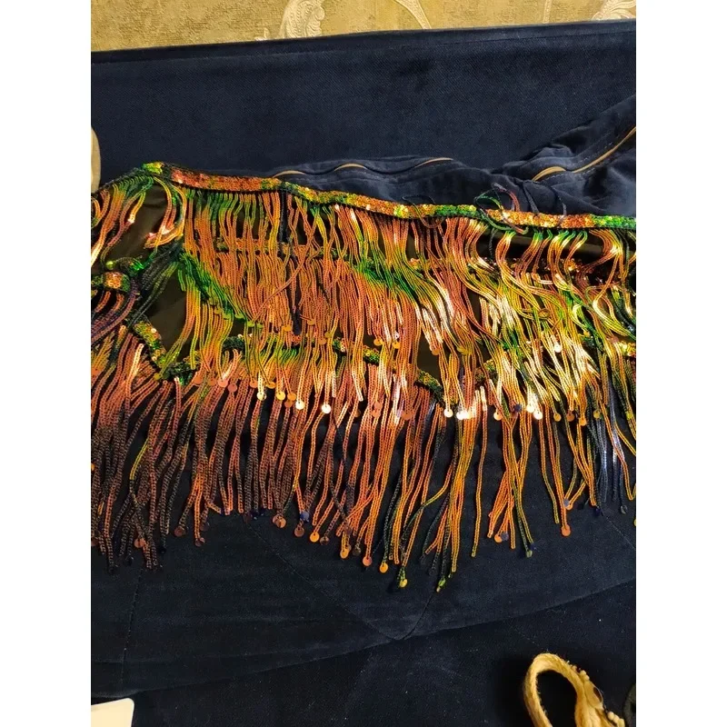 Goldener Bauchtanz-Hüftschal mit Quasten, glitzernden Pailletten und Fransen – Jazz-Shimmy-Wrap für Mädchen-Tanzunterricht und Auftritte