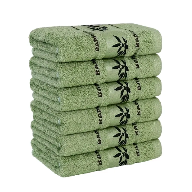 1/4/6PCS Bamboo Fiber Towels Set for Adults - High Absorbency Embroidered Bath Towels Hand & Face Towels Eco-Friendly Green