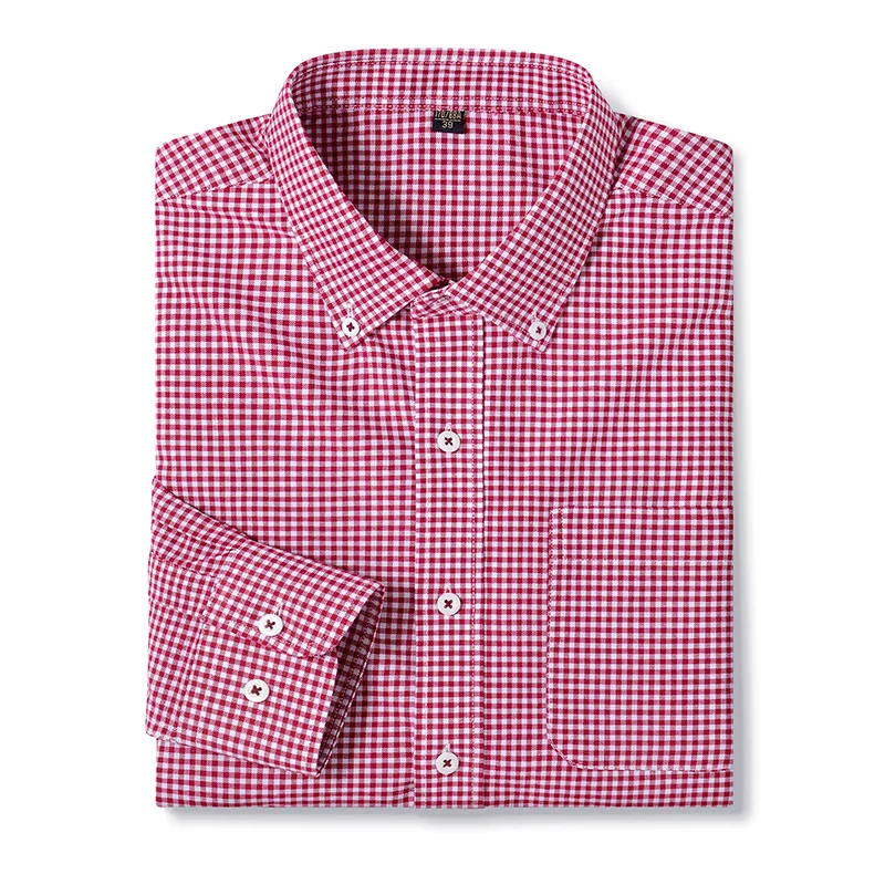 

Men's 100% Cotton Long Sleeve Button Down Check Shirt Single Chest Pocket Work Casual Standard-fit Plaid Striped Oxford Shirts