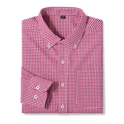 Men's 100% Cotton Long Sleeve Button Down Check Shirt Single Chest Pocket Work Casual Standard-fit Plaid Striped Oxford Shirts