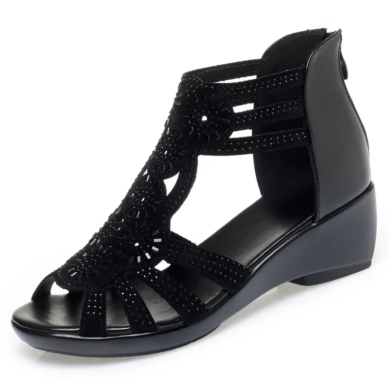 

3,5 см, большие размеры 35–43, универсальные туфли на среднем блочном каблуке, сандалии на платформе, 2025 г., женские сандалии из натуральной кожи для работы, мамы, офиса