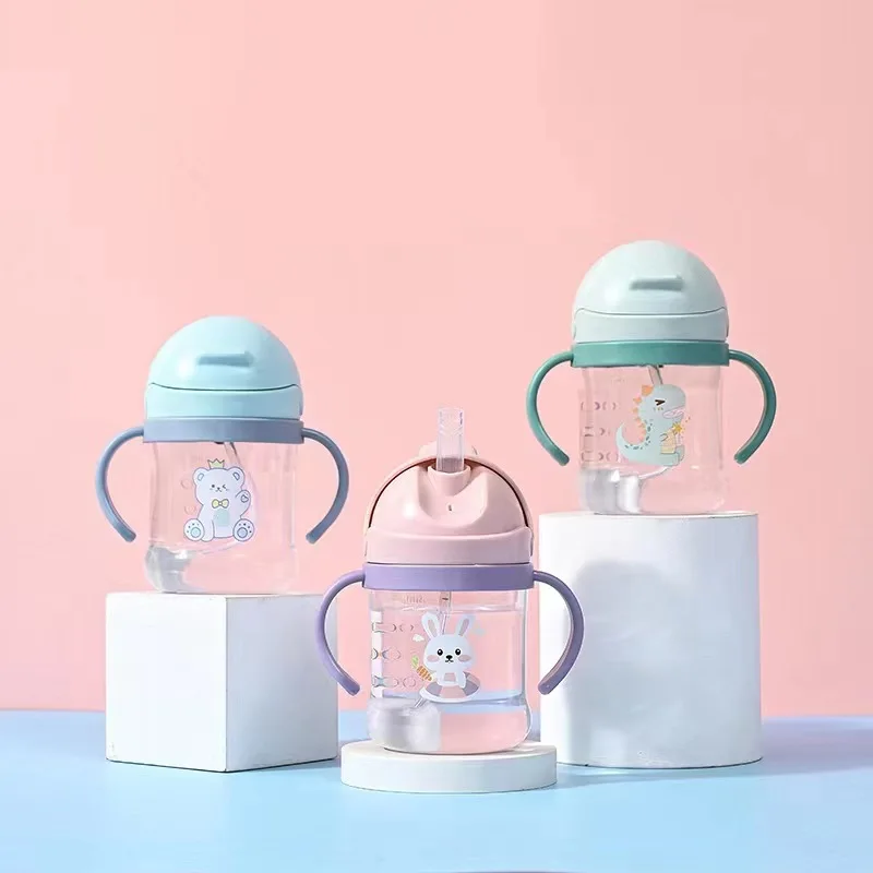 Kids Children Cartoon Animal School Drinking Water Straw Bottle Gravity Ball Baby Cup with Shoulder Strap vaso entrenador bebe