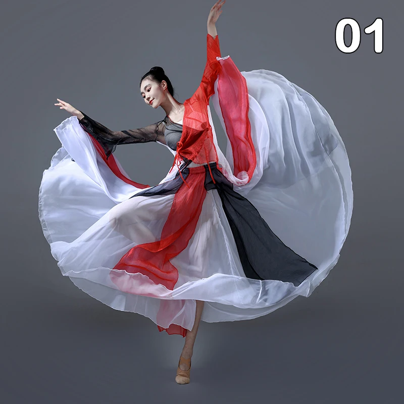 720 Degree Two-color Chiffon Dance Skirt Women Ballet Classical Dance Long Skirts Dancer Practice Classical Modern Dance Costume