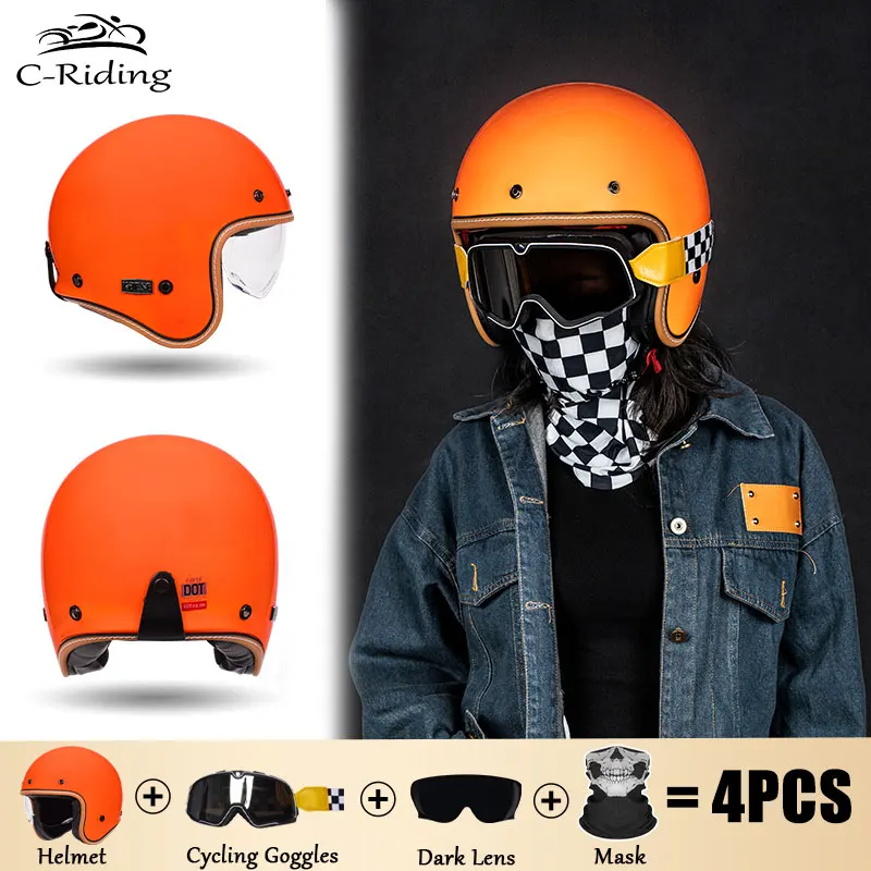 

3/4 Face Jet Helmet Retro Open Face Motorcycle Helmet Men Motocross Moped Racing Jet Helmet DOT Approved Capacete De Moto Unisex