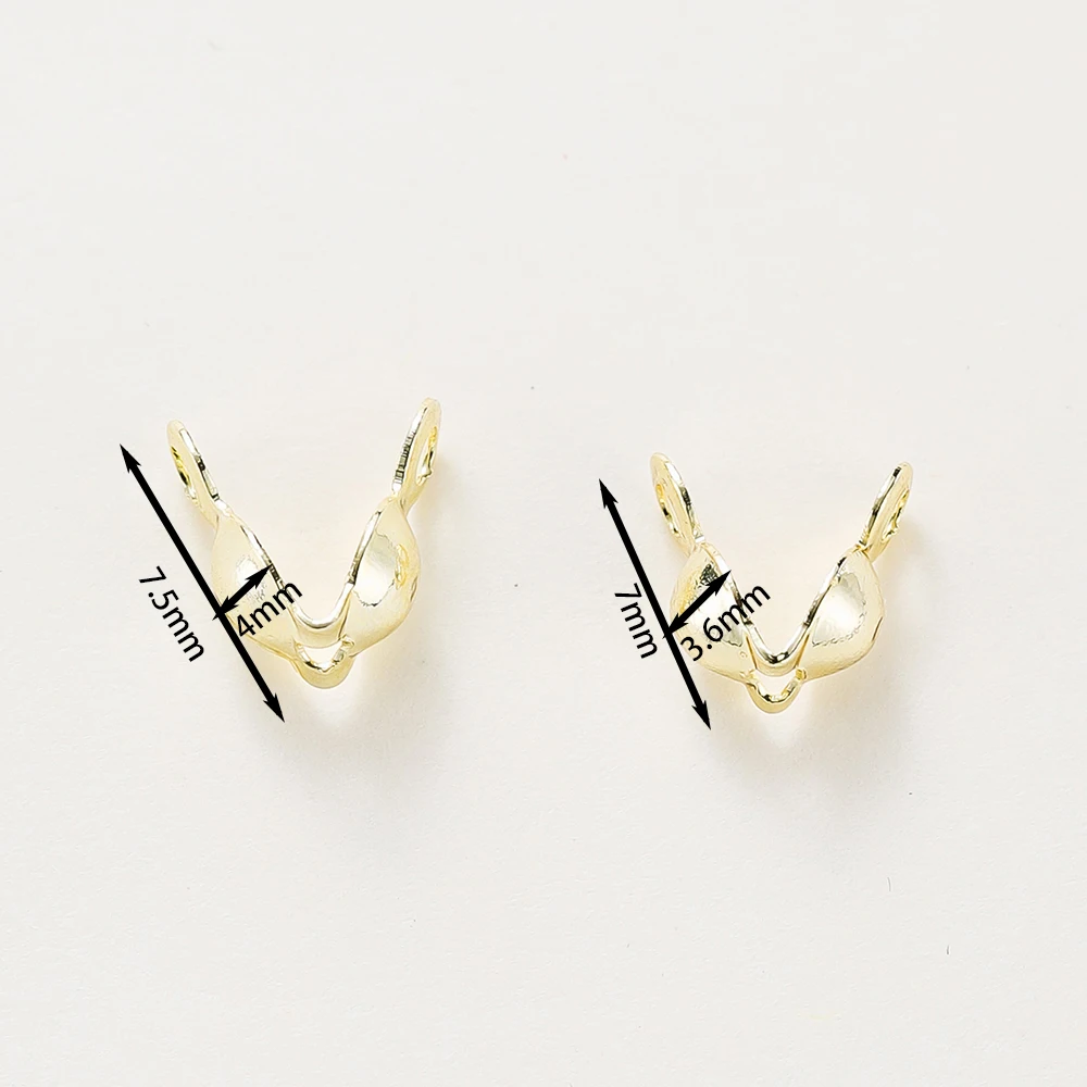 Banhado a ouro Latão Bola Cadeia, Calotte End Crimps, Beads Componentes Conector, DIY Jóias Fazendo Suprimentos, 14K, 18K, 50 Pcs, 100Pcs