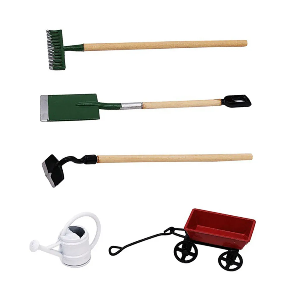 1Set Mini Gardening Tool for Mini Garden Decor Compact Exquisite Iron Wood Miniature Accessory Play Gift Collector