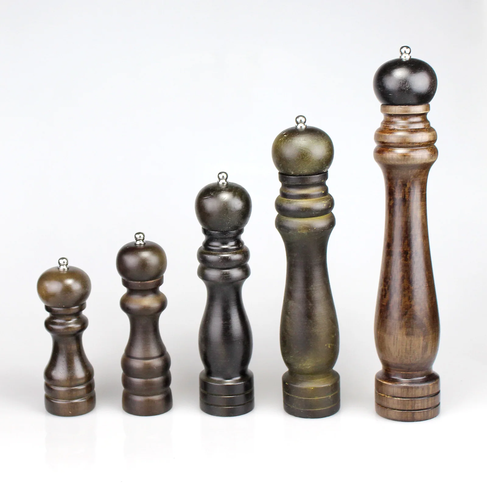 Hand Driven Dark Color Wood Pepper Grinder Wooden Salt Mill Portable Turning Muller Stainless Steel Burr Coarse Fine Adjust